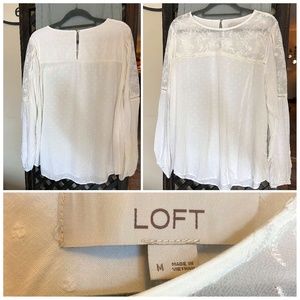 LOFT Long Sleeve Blouse with Floral Mesh Panel